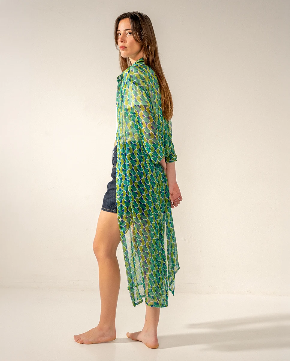 Túnica de viscosa con estampado geométrico verde - Imagen 4