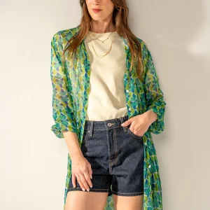Túnica de viscosa con estampado geométrico verde