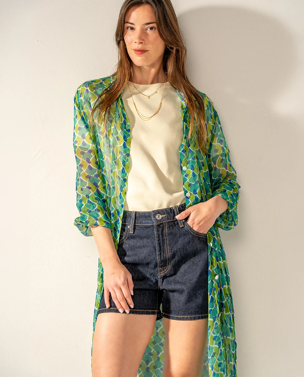 Túnica de viscosa con estampado geométrico verde - Imagen 2