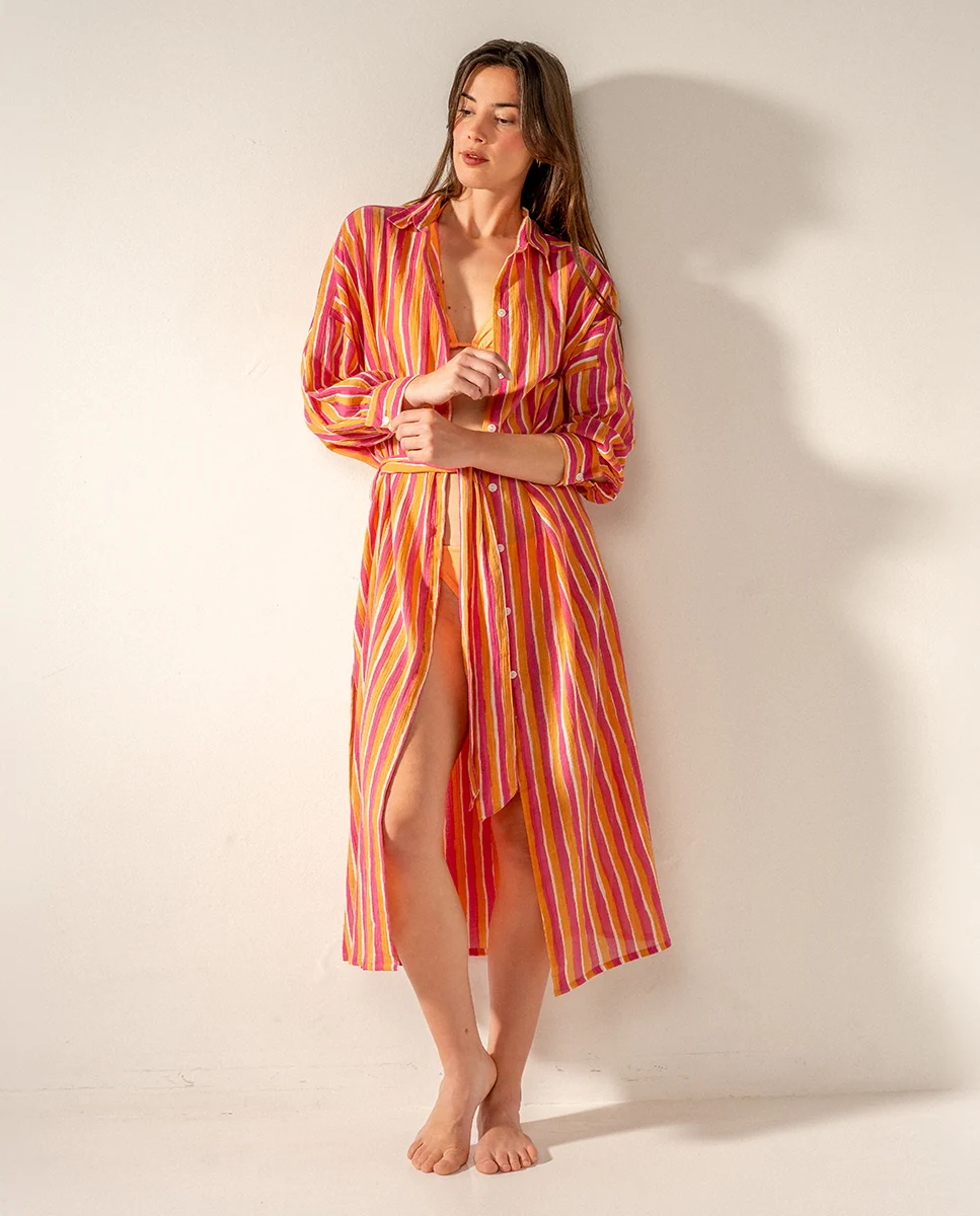 Túnica de viscosa con estampado a rayas fucsia - Imagen 2