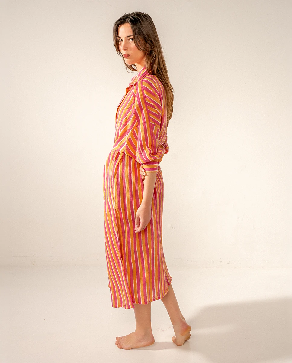 Túnica de viscosa con estampado a rayas fucsia - Imagen 3