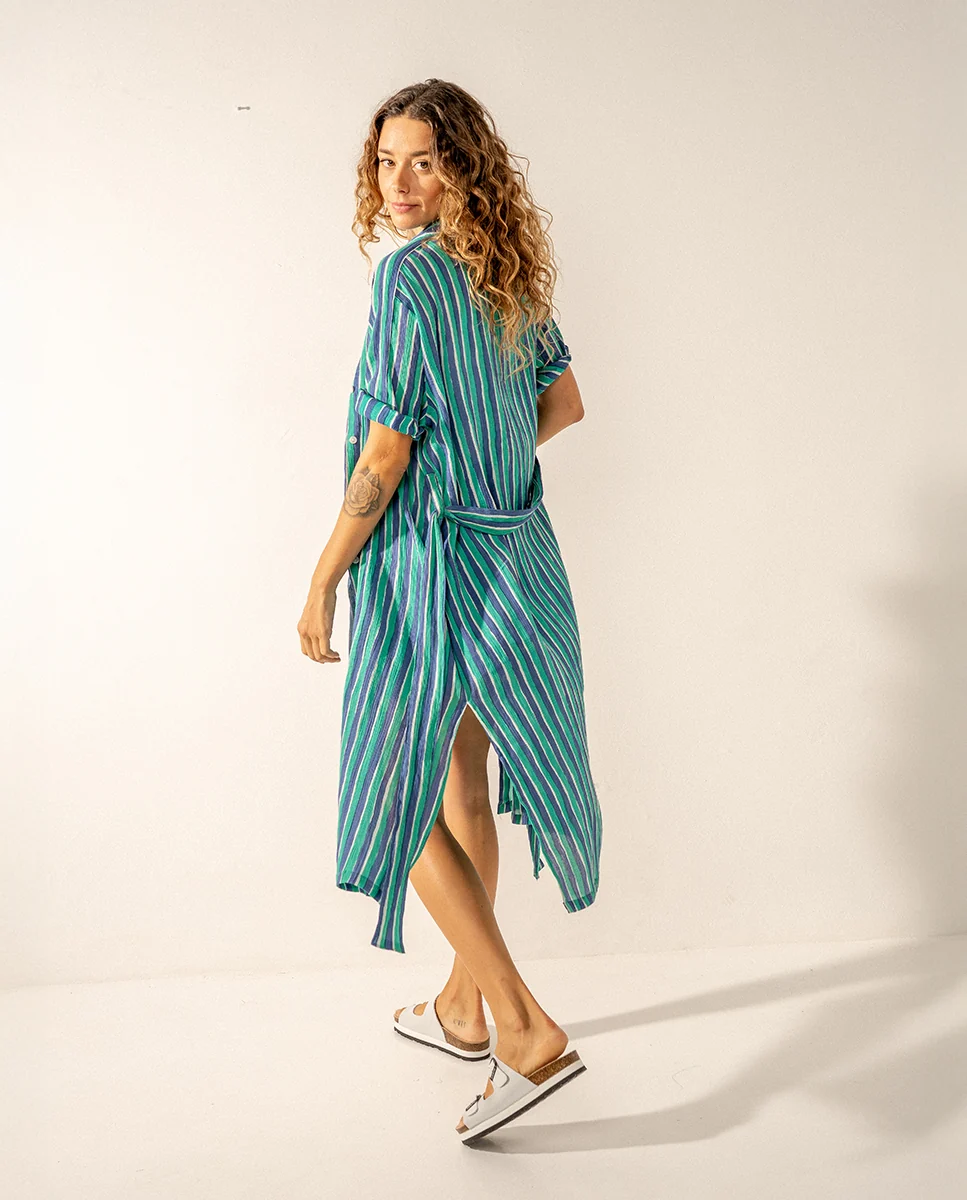 Túnica de viscosa con estampado a rayas turquesa - Imagen 4