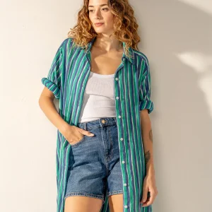 Túnica de viscosa con estampado a rayas turquesa