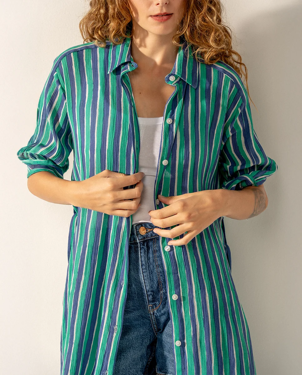 Túnica de viscosa con estampado a rayas turquesa - Imagen 5