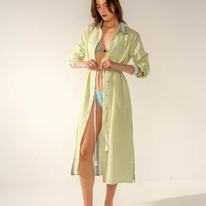 Túnica de viscosa con estampado a rayas verde