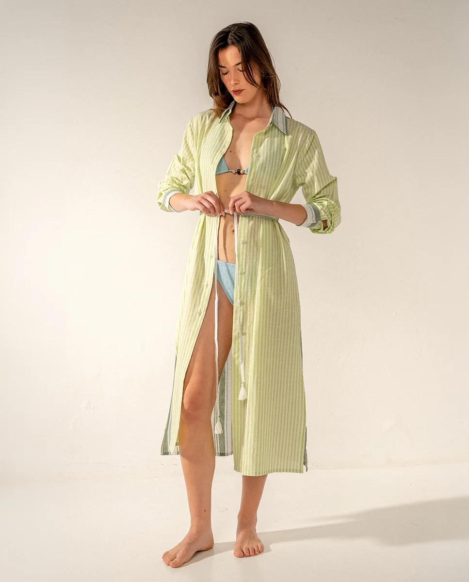 Túnica de viscosa con estampado a rayas verde - Imagen 2