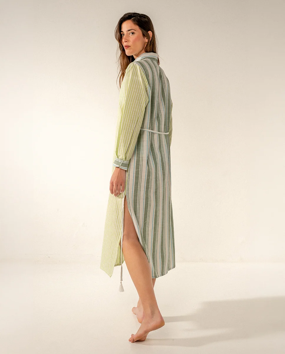 Túnica de viscosa con estampado a rayas verde - Imagen 3