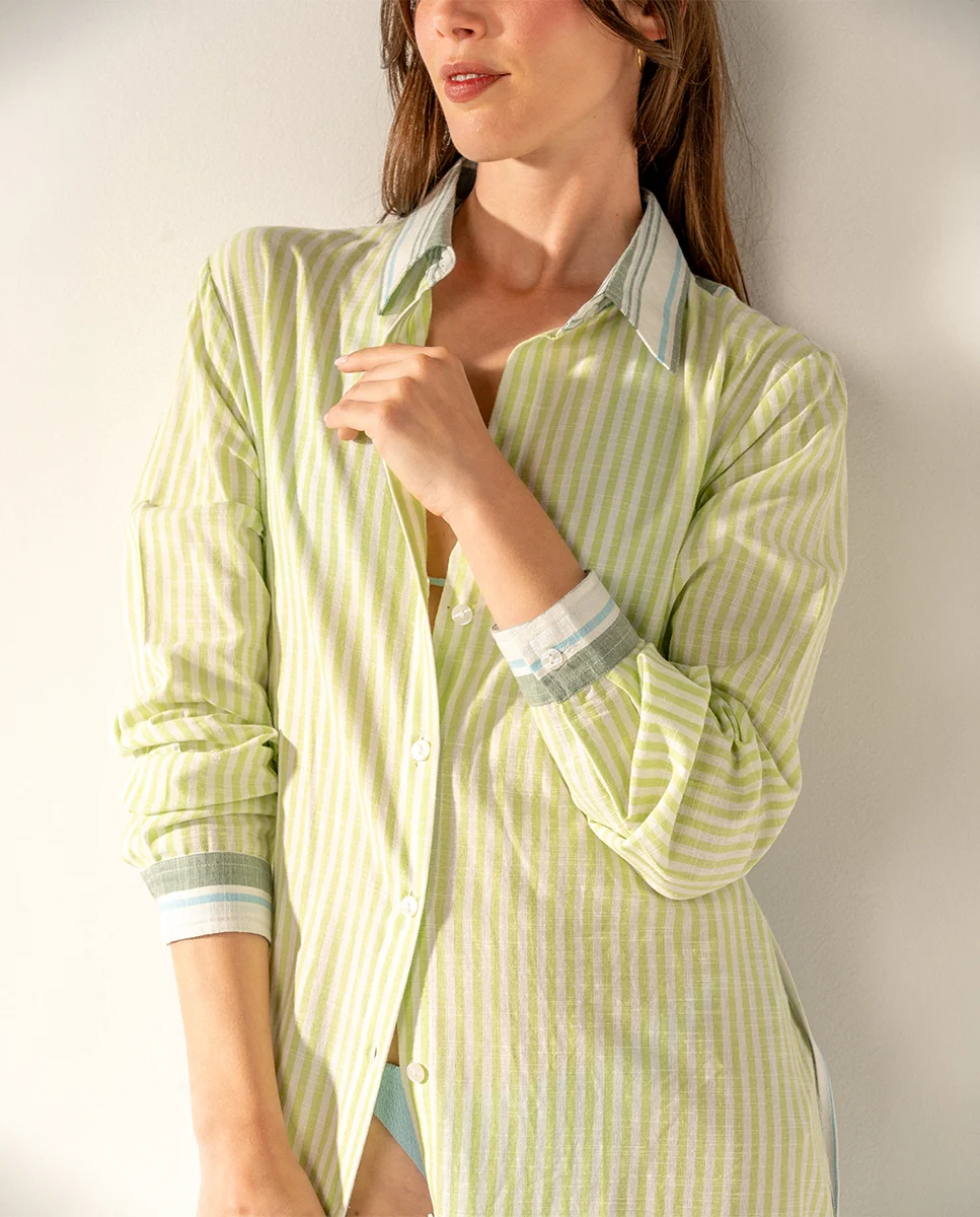 Túnica de viscosa con estampado a rayas verde - Imagen 4