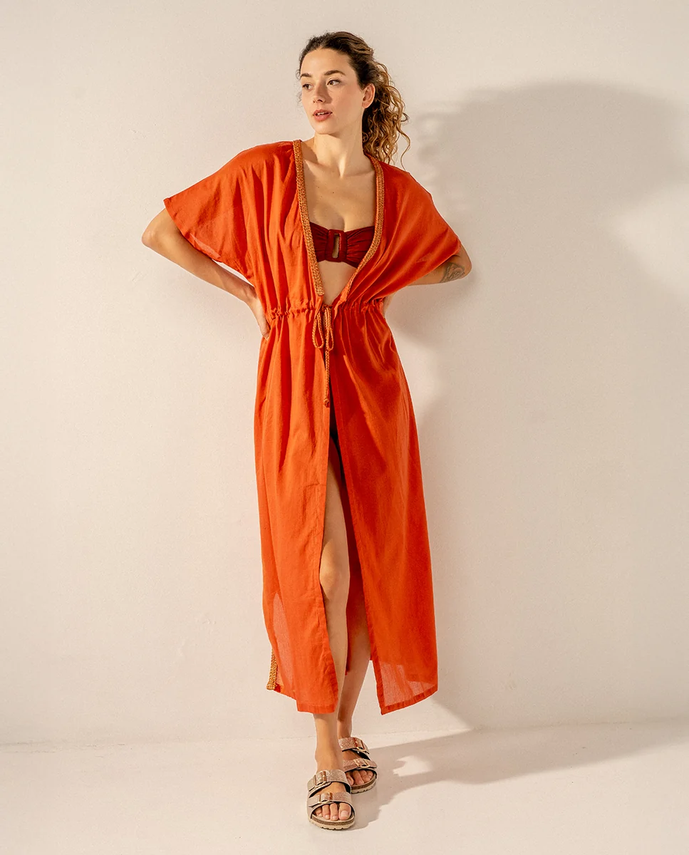 Túnica de viscosa con detalles metalizados naranja - Imagen 5