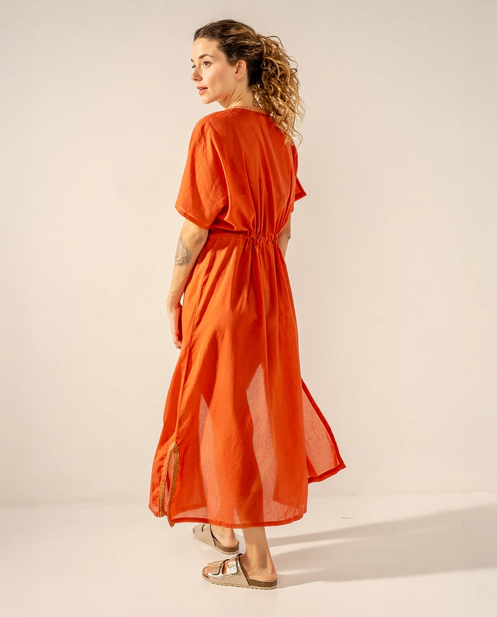 Túnica de viscosa con detalles metalizados naranja - Imagen 3