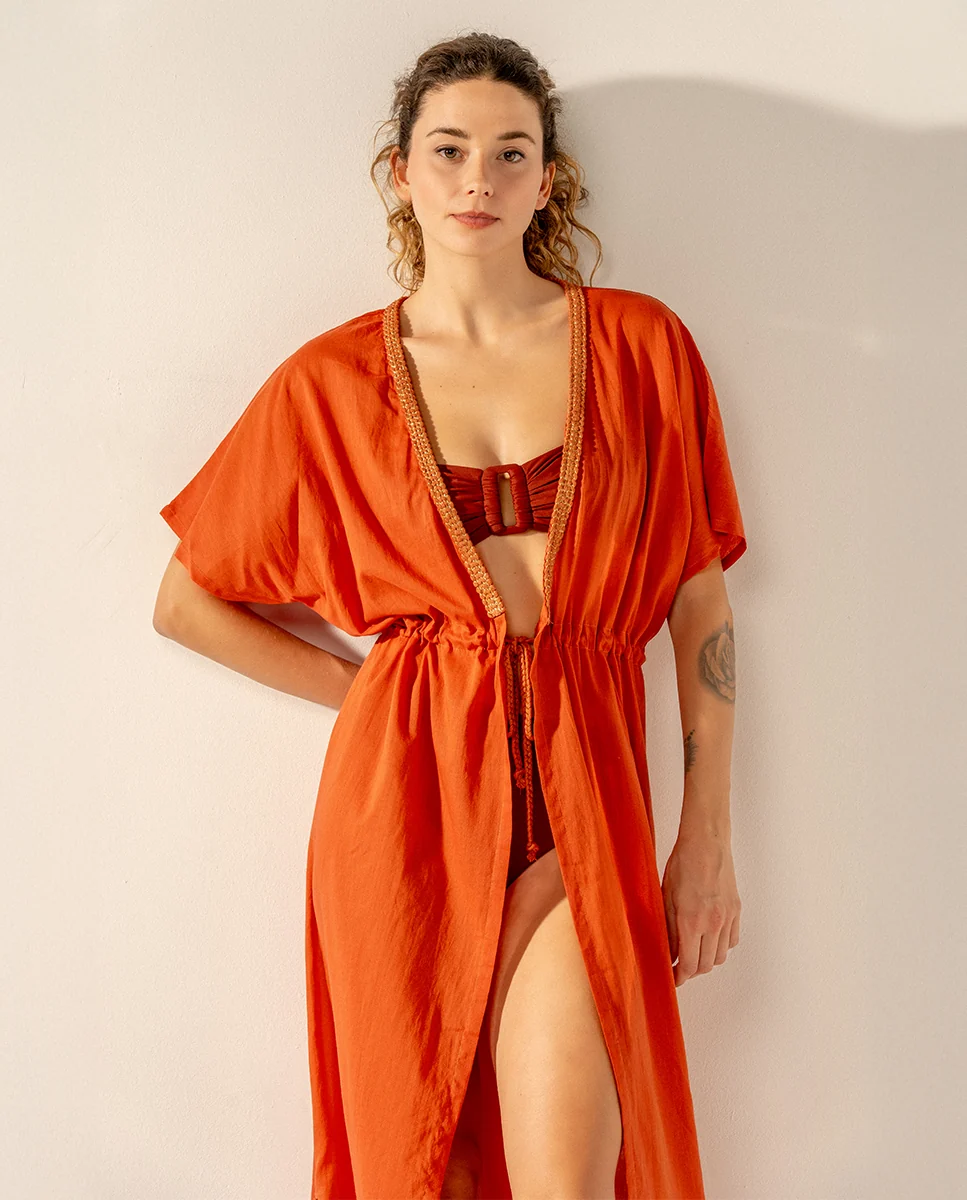 Túnica de viscosa con detalles metalizados naranja - Imagen 2