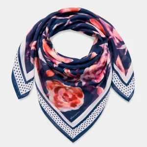 Bandana de seda con estampado floral azul