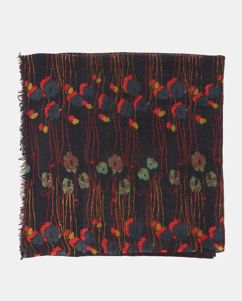 Pañuelo de lana con estampado floral negro