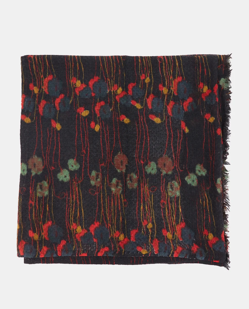 Pañuelo de lana con estampado floral negro - Imagen 4