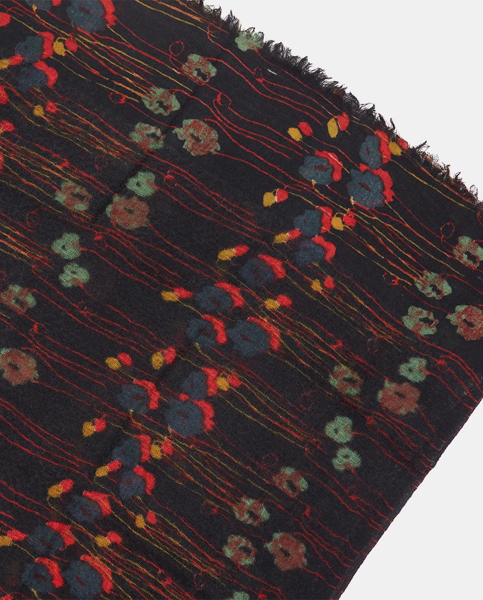 Pañuelo de lana con estampado floral negro - Imagen 5