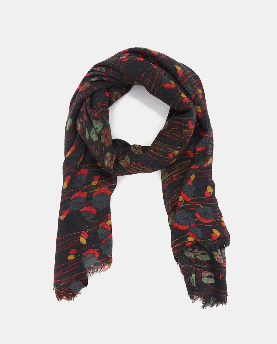 Pañuelo de lana con estampado floral negro - Imagen 3