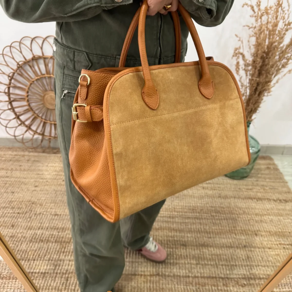 Shopper hebillas serraje y piel camel - Imagen 9