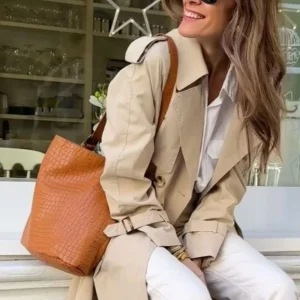 Bolso Cubo Piel Marrón Camel Bucket