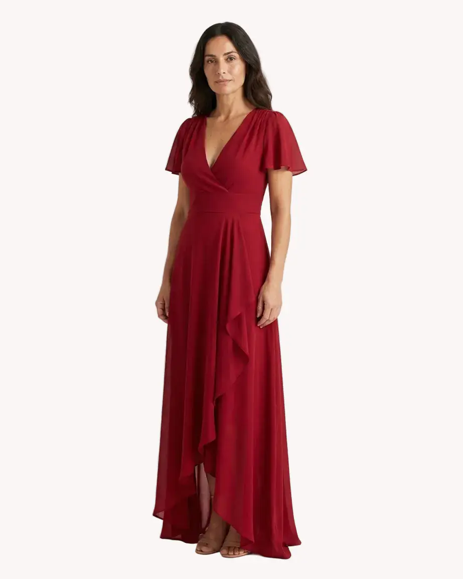 Vestido Largo Rojo Teja con Volantes - Imagen 3