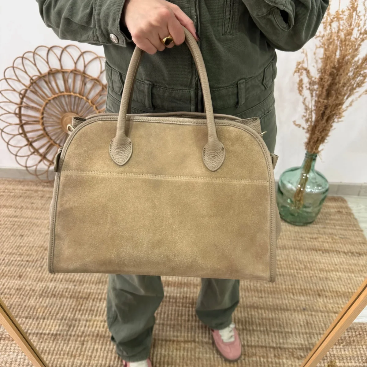 Shopper hebillas serraje y piel taupe - Imagen 8