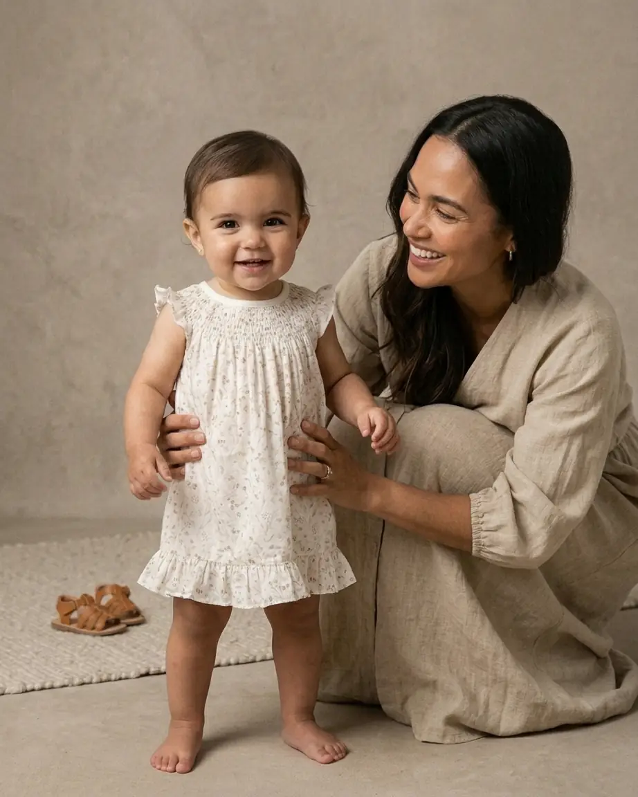 Conjunto Bebé Vestido Alas de Ángel y Bombacha Botánico Acuarela - Imagen 4