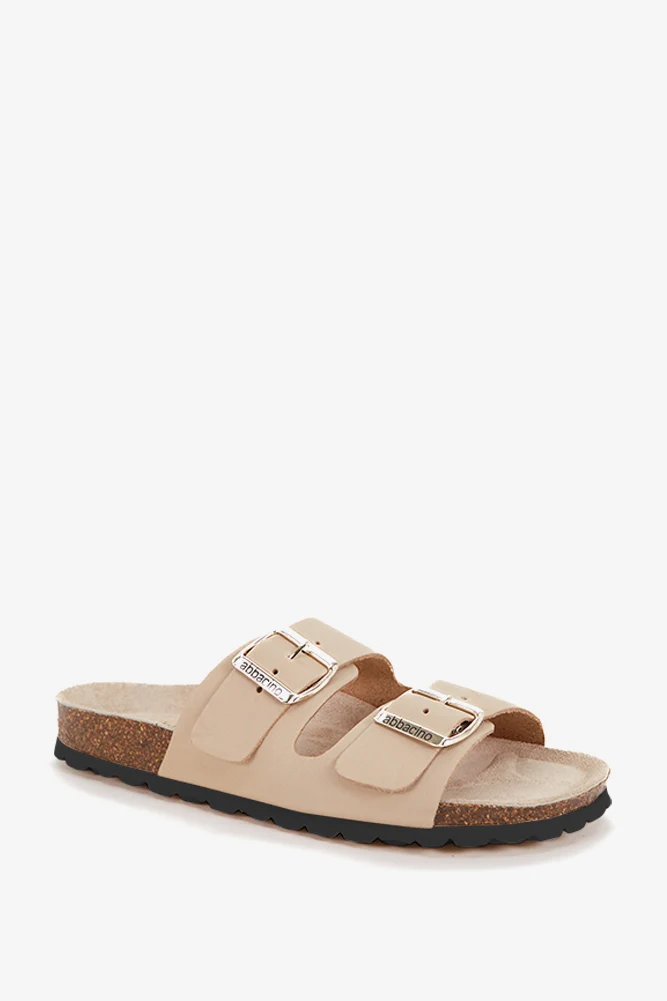 Sandalia plana de mujer de piel en beige - Imagen 4