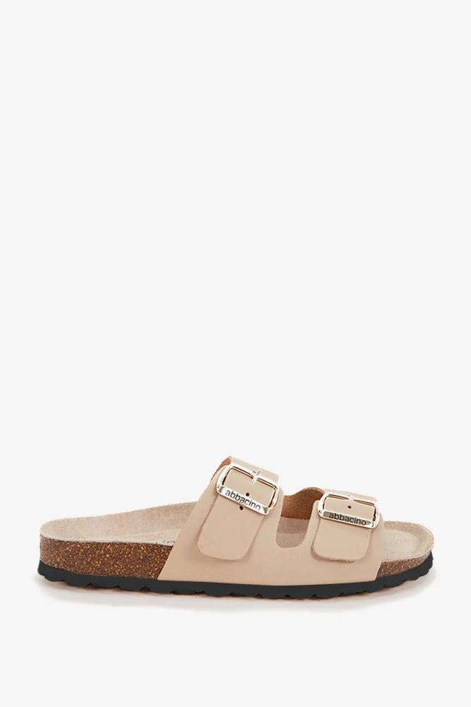 Sandalia plana de mujer de piel en beige