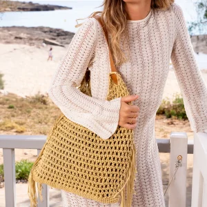 Bolso de hombro de macramé amarillo