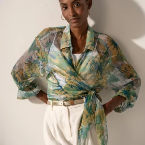 Túnica de viscosa con estampado floral verde