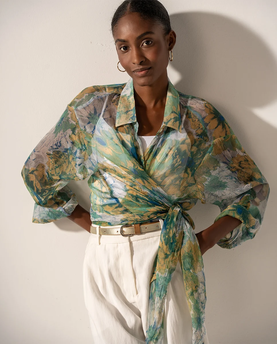 Túnica de viscosa con estampado floral verde