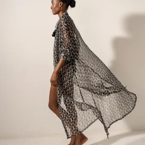 Túnica de viscosa con estampado geométrico negro