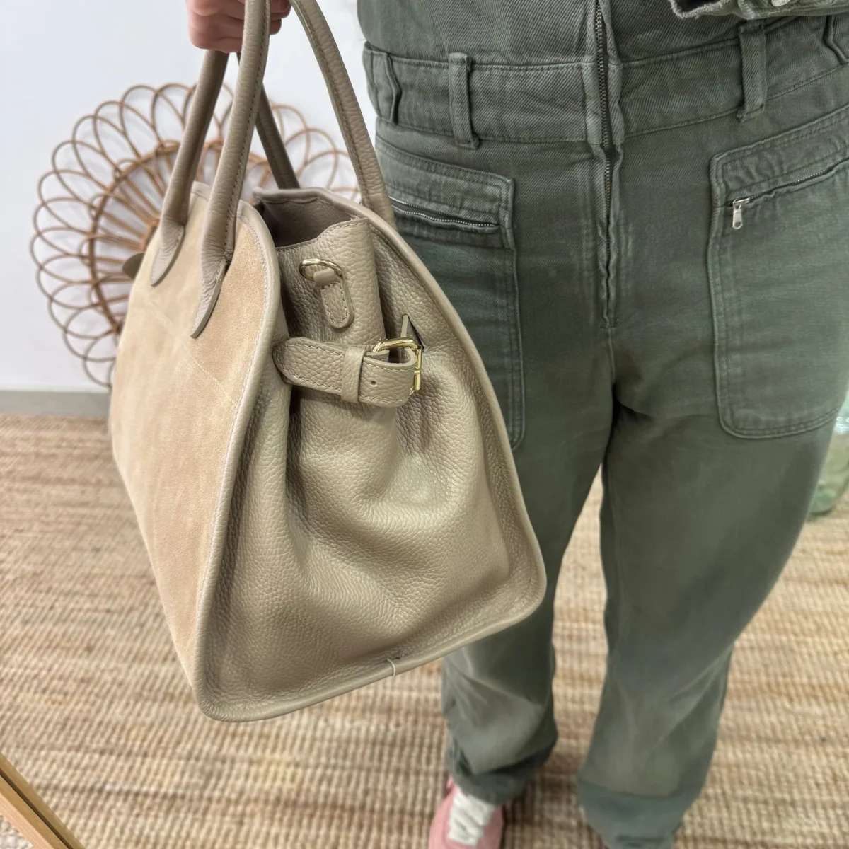 Shopper hebillas serraje y piel taupe - Imagen 5