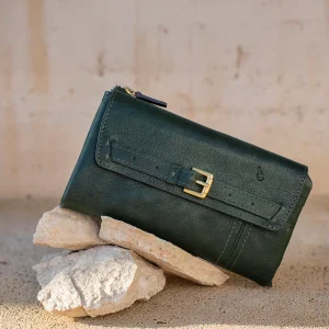 Cartera grande en piel verde