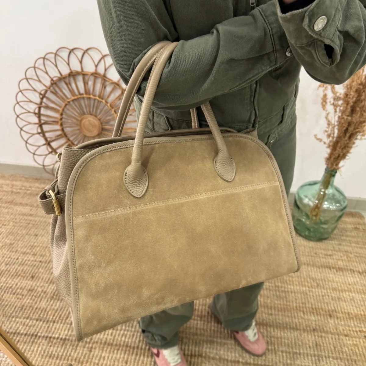 Shopper hebillas serraje y piel taupe - Imagen 4