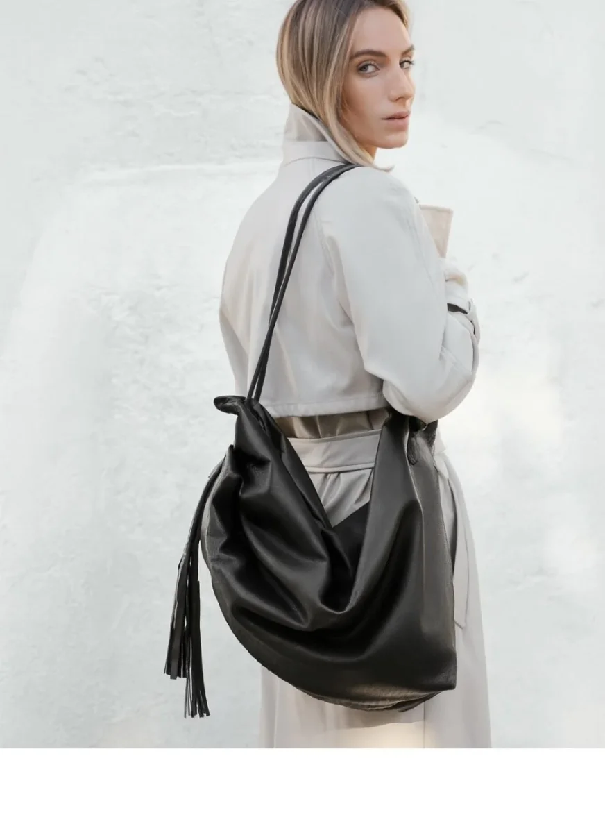 Bolso Grande Bandolera Piel Negro - Imagen 3
