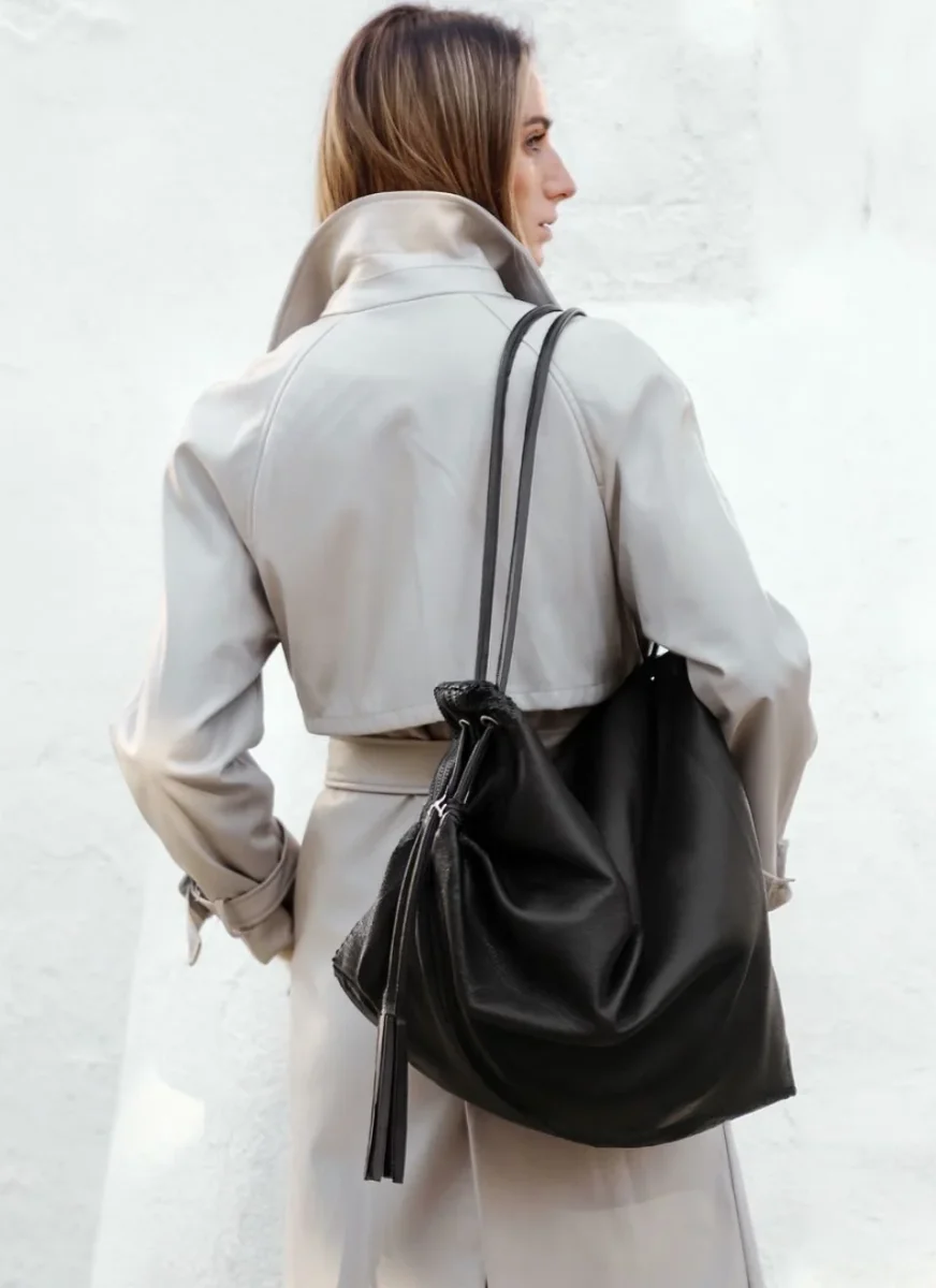 Bolso Grande Bandolera Piel Negro - Imagen 4