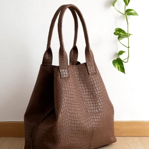 Bolso Grande Piel Marrón Maxi