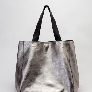 Bolso Shopping Piel Metalizado Plata
