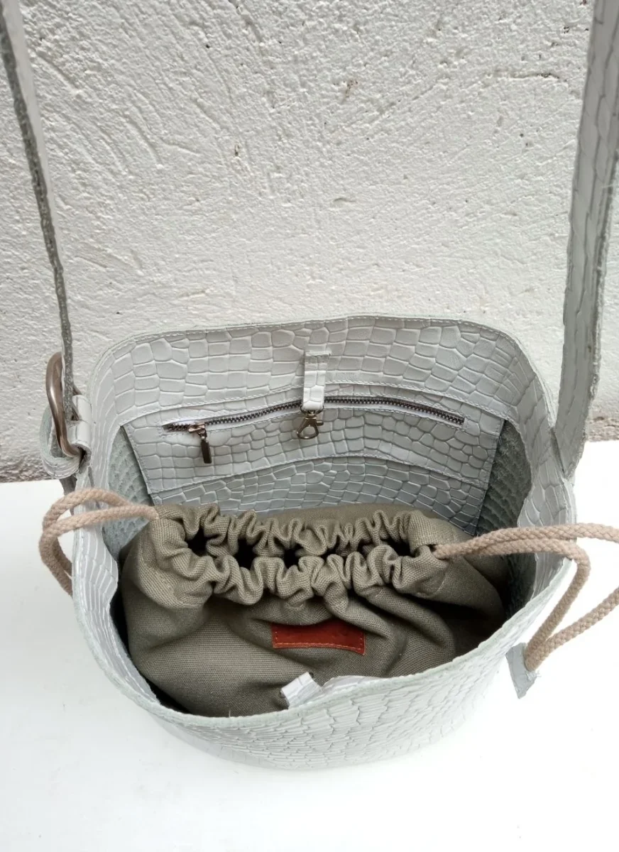 Bolso Cubo Piel Marrón Camel Bucket - Imagen 7