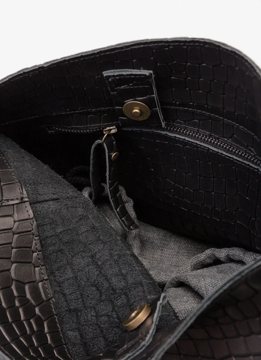 Bolso Cubo Piel Negro Bucket - Imagen 6