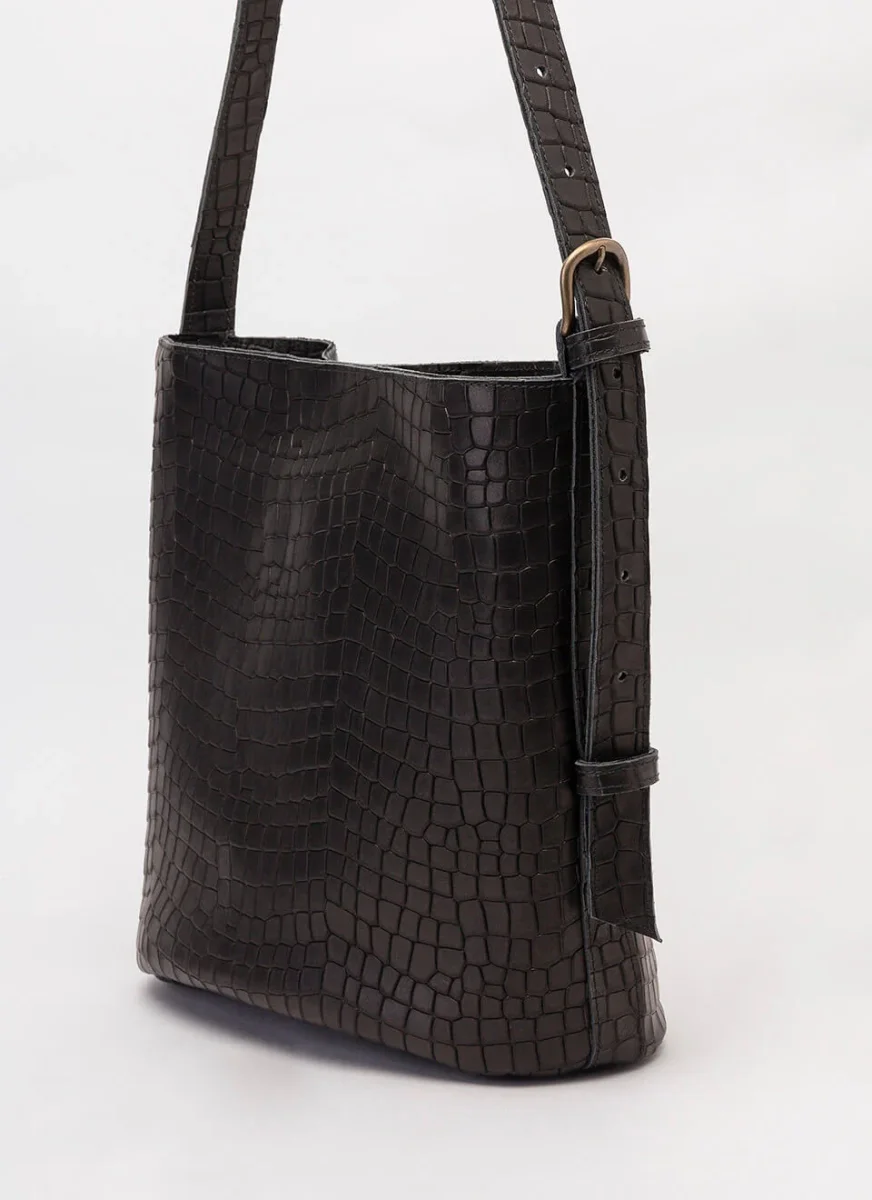 Bolso Cubo Piel Negro Bucket - Imagen 4