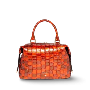 Bolso de mano en cuero caprino textura coco charol