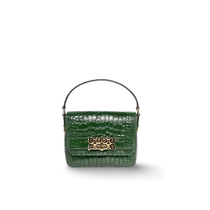 Bolso de mano en cuero textura coco con doble logo distintivo