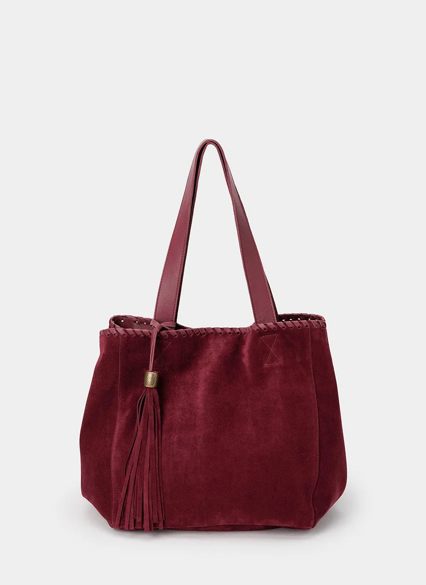 Bolso Tote Ante Marrón Chocolate Borlón - Imagen 9