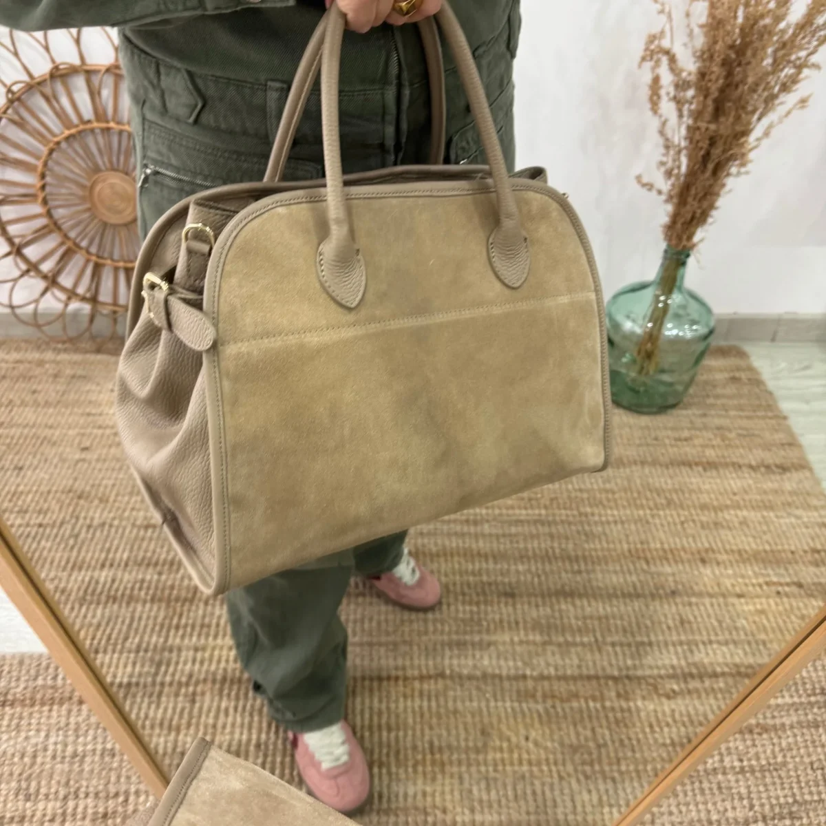 Shopper hebillas serraje y piel taupe - Imagen 9