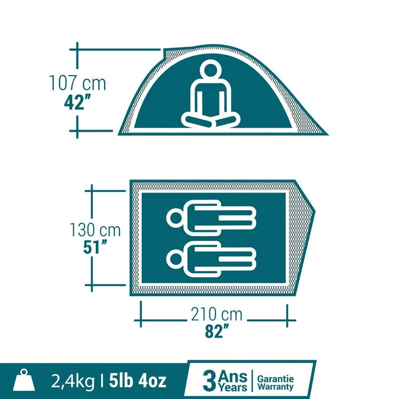 Carpa para acampar 2 personas Quechua MH100 - Imagen 3