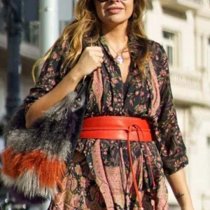 Cinturón Boho Piel Rojo Pom-Pom