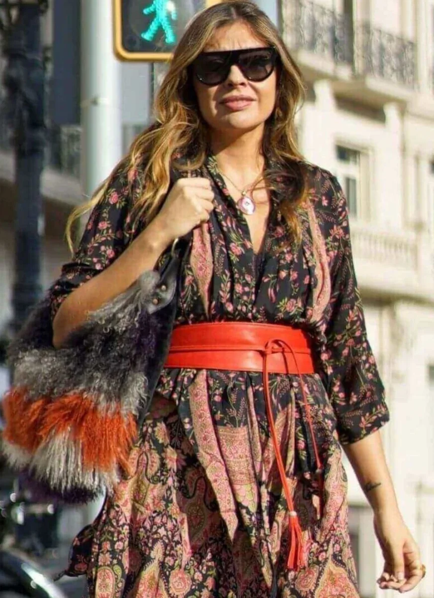 Cinturón Boho Piel Rojo Pom-Pom