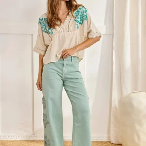 Jeans rectos detalles ganchillo