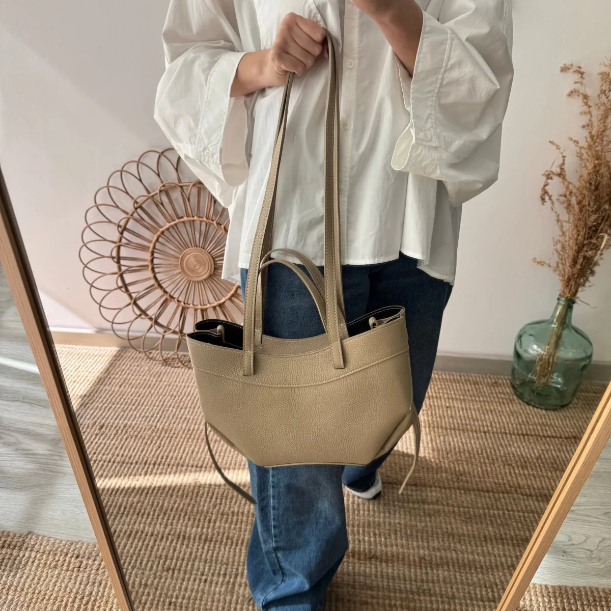 Tote estructurado piel taupe - Imagen 7